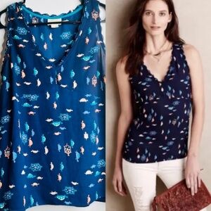 Anthropologie Maeve Navy Blue Turtle Tank Top Blouse Size 4